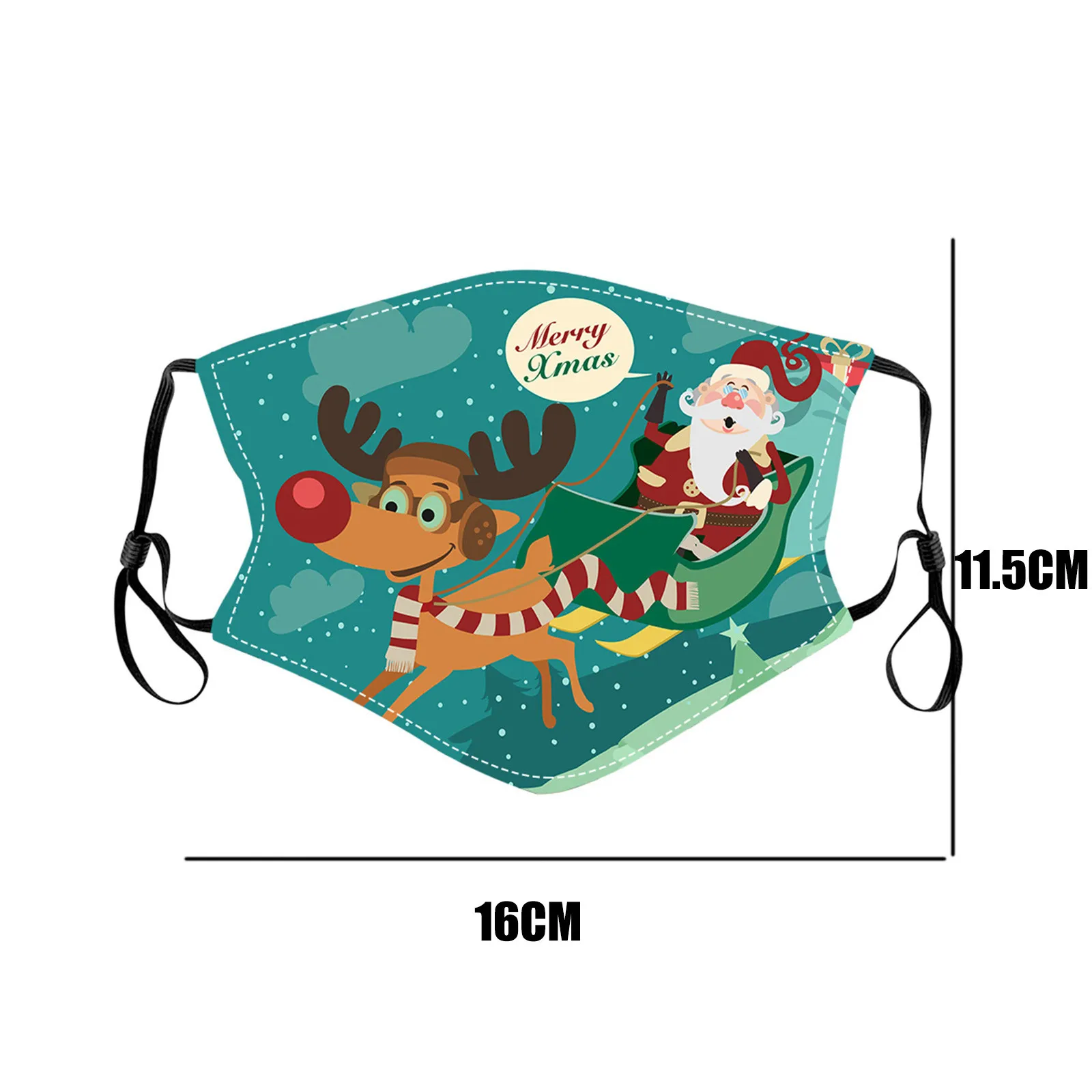 

5PCS Children Christmas Colorful Santa Snowman Pattern Printed Face Mask Adjustable Earloop Outdoor Protection Mouth Cover Mask