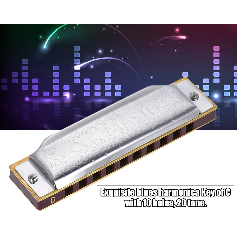 

Folkmaster Standard 10-Hole Diatonic Harmonica 20 Tone Key of A/B/C/D/E/F/G for Beginner Student
