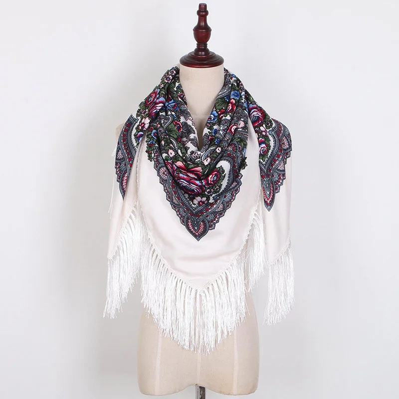 Hot sale Russian Big Size Square Scarf Twill Cotton Long Tassel Spring Winter Shawl Women Female Muslim Pashmina 140*140cm |