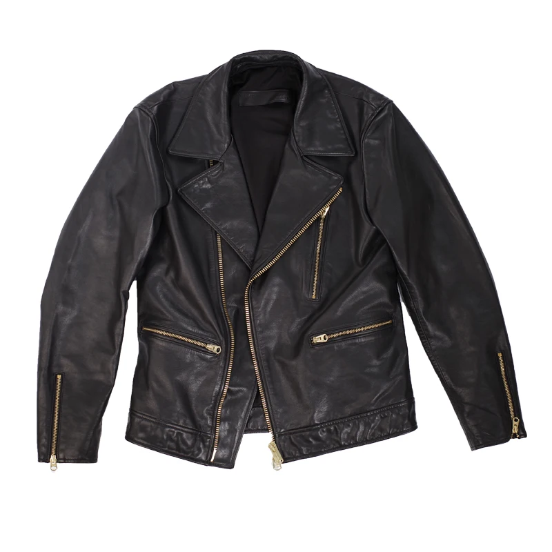 Мужская кожаная куртка из овчины в японском стиле с отворотом | одежда