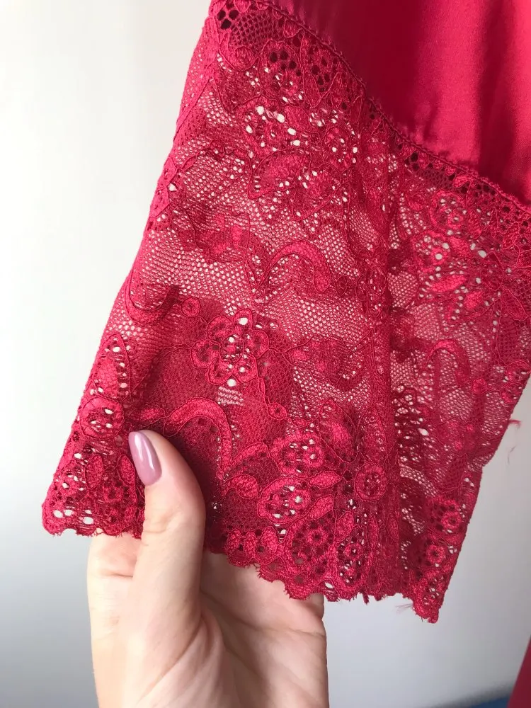 

Herislim Women Silk Satin Short Robe Solid Kimono Sexy Lace Trim Bathrobe Peignoir Bride Bridesmaid Robe Fashion Dressing Gown