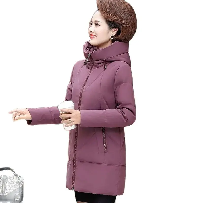 2022 Women Autumn Winter New Middle-aged Elderly Loose Padded Jacket Mother Velvet Thickening Mid-length Cotton Jacket A804 enlarge