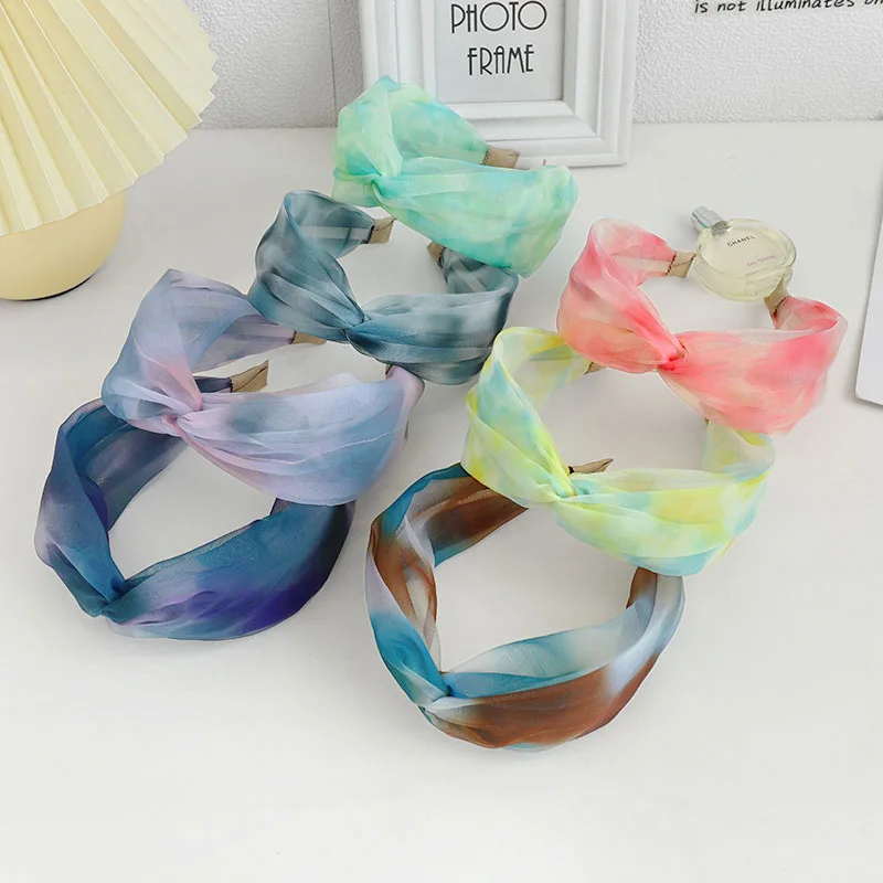 Новый товар сетчатая повязка на голову с перекрестным узлом Мягкая из органзы