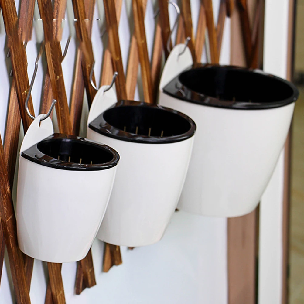 

5PCS Succulent Plants Pot Self-Watering Flower Plants Wall Hanging Pot Succulent Plastic Wall With 5 Hooks Indoor Black White