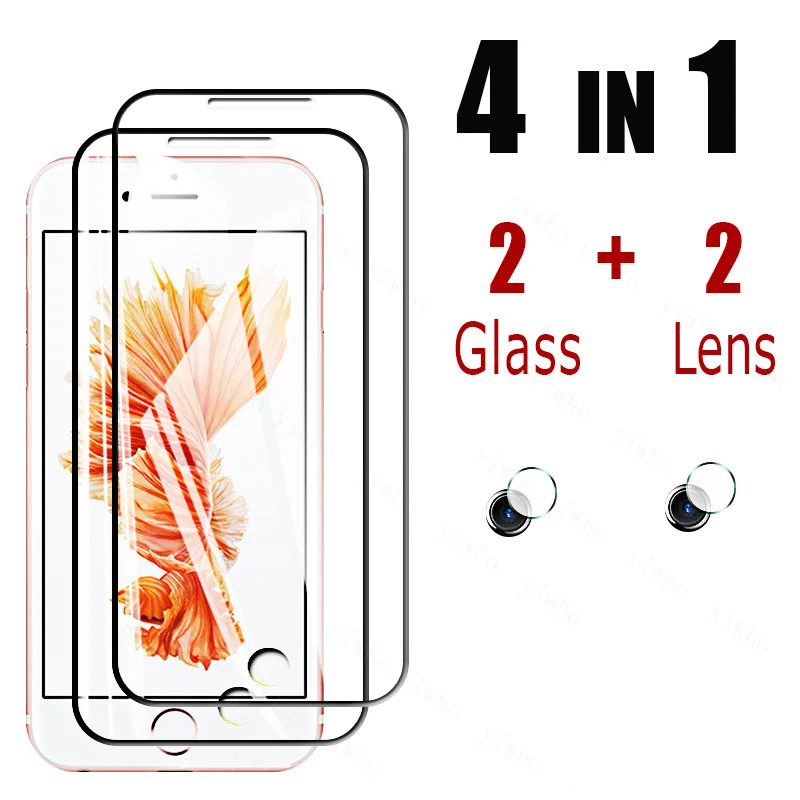 

4-IN-1 Tempered Glass for IPhone 6 S Plus Protective Glass for IPhone 6 Screen Protector Full Cover Protective Glass Camera Film
