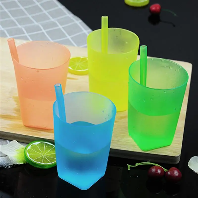 4PC Candy Color Sippy Cups Water Practical Large Capacity Straw for Children Kids Random | Мать и ребенок