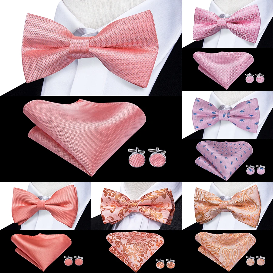 

Привет-галстук для взрослых мужчин коралловый розовый красный свадебный вечерний персиковый галстук-бабочка Карманный квадратный Запонки...