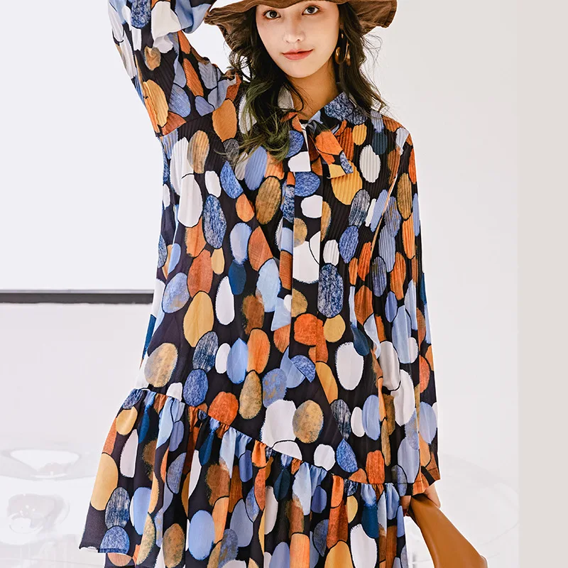 Платье LANMREM женское свободное с принтом модная рубашка во французском стиле