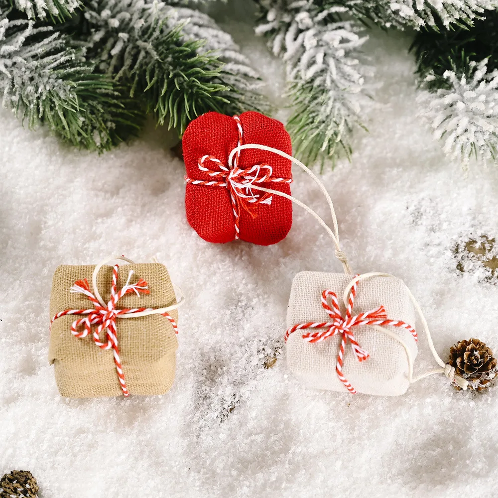 Красная льняная Подарочная коробка подвесные украшения для рождественской елки