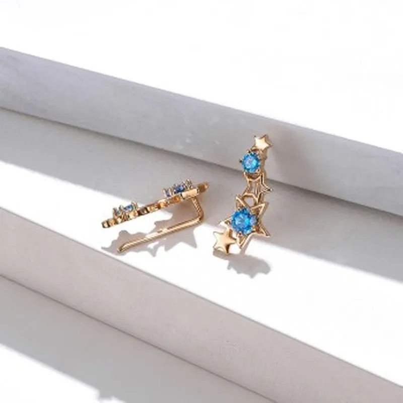 

Copper round blue zircon pentagonal baby ear clip earrings earrings women korean earrings 2021 Crystal Tungsten