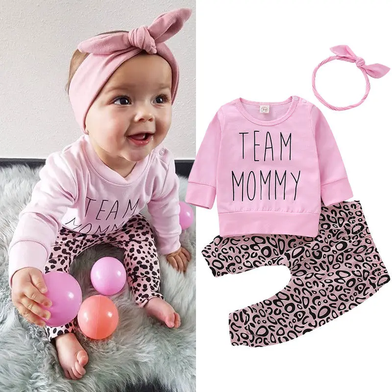 3 шт. футболка с длинным рукавом штаны леопардовым принтом и повязка на голову |