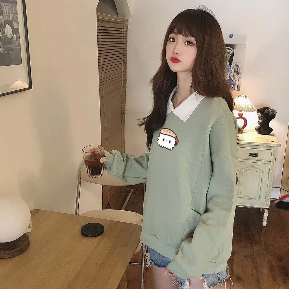 Женская толстовка с длинным рукавом и отложным воротником в стиле Харадзюку |