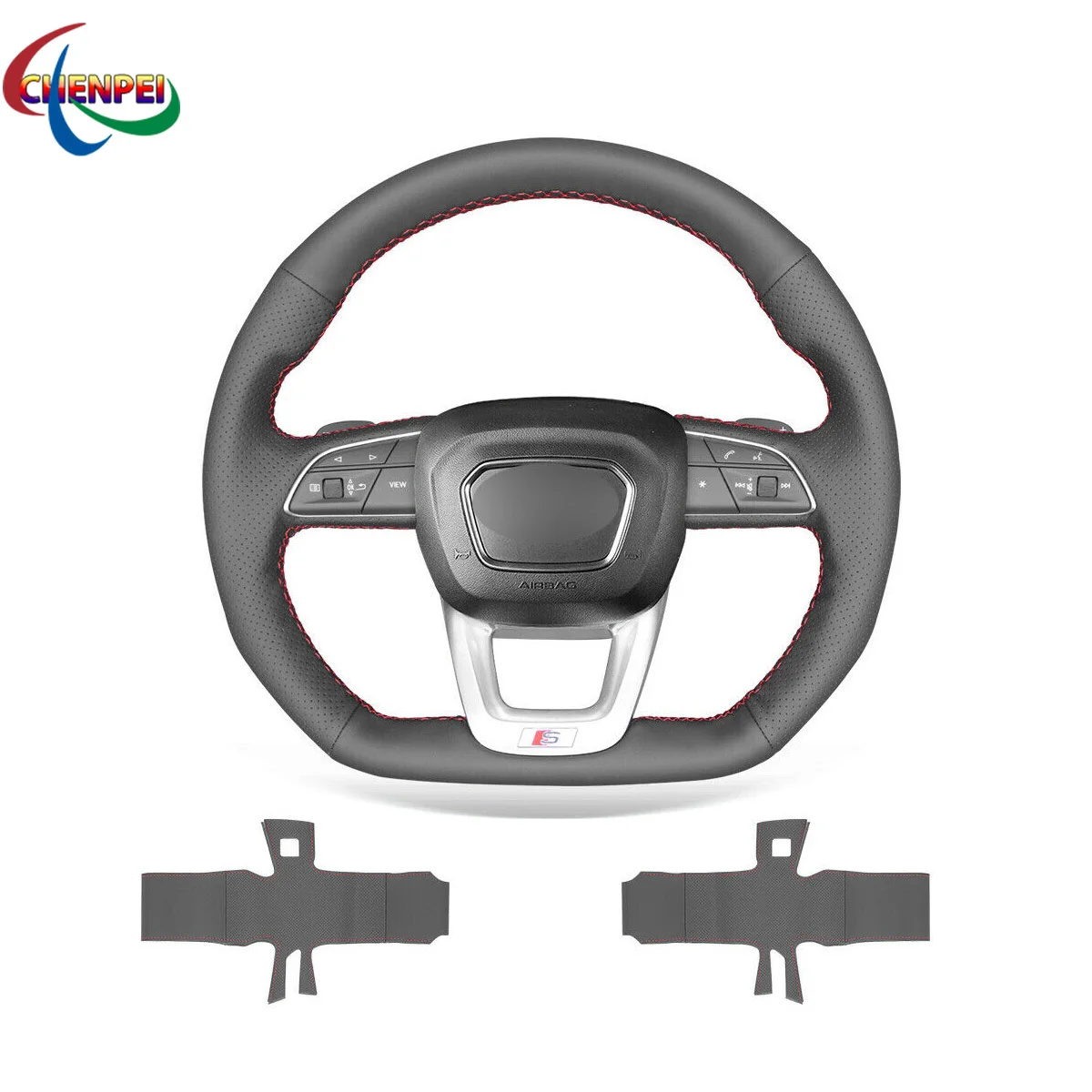 

Сшитая вручную Нескользящая черная кожаная оплетка на руль для Audi Q3 2019 SQ5 2018 2019, аксессуары для интерьера автомобиля