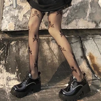womens summer breathable thin skull fishnet socks black silk lolita pantyhose