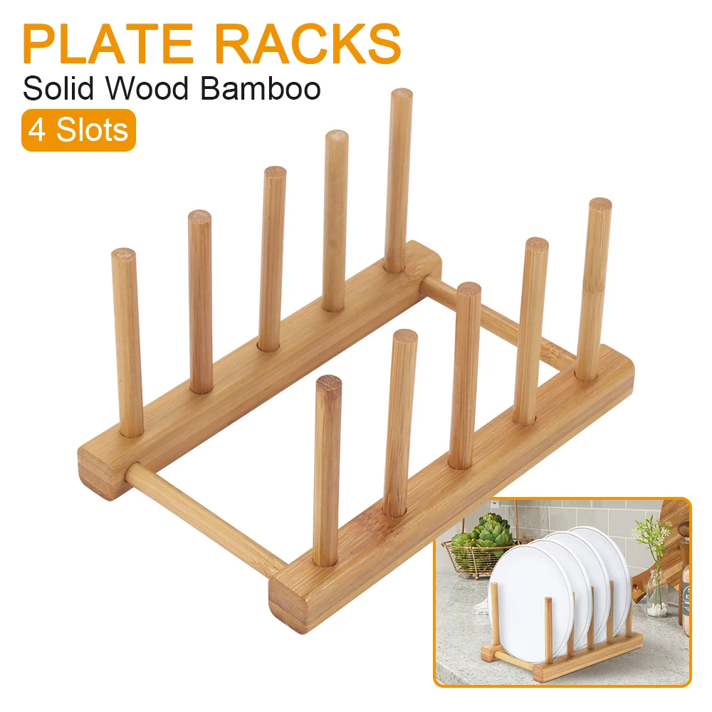 

High-quality Solid Wood Bamboo Plate Racks Multipurpose Shelves Drainboard Kitchen Pot Lid Holder Dish Drain Dish Rack