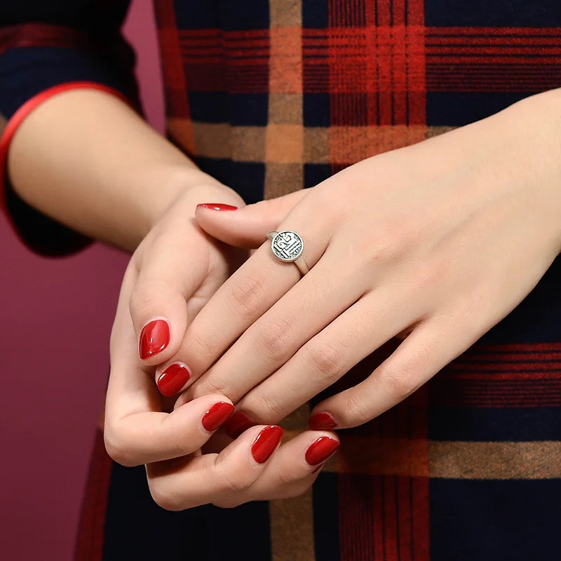 Тибетские Серебряные женские кольца S925 китайские благословения серебряные для