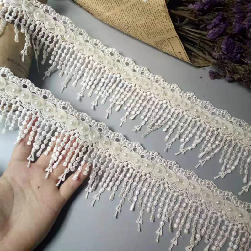 1 ярд цвета слоновой кости жемчужные кисточки цветы сливы перламутровые кружева