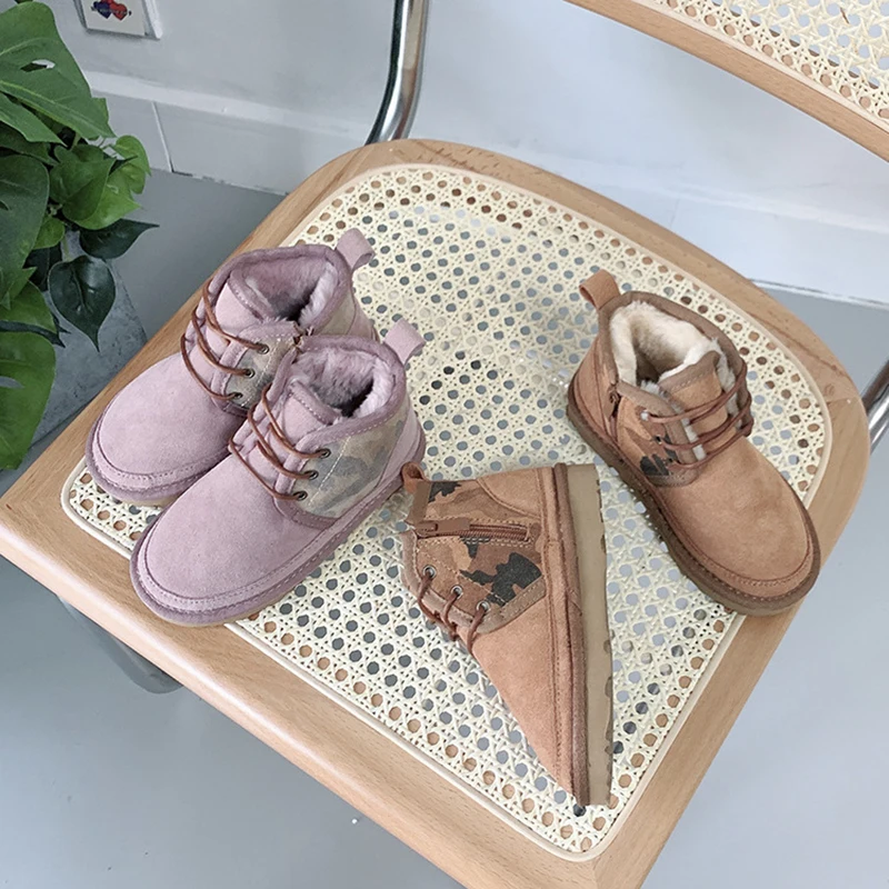 

Dolakids 2020 New product Winter Children's boots warm short tube shoes with velvet lace-up children shoes non-slip Oxford sole