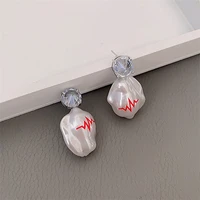 vsnow statement unusual irregular baroque natural pearl dangle earring for women cubic zircon red hand painted earring jewelry