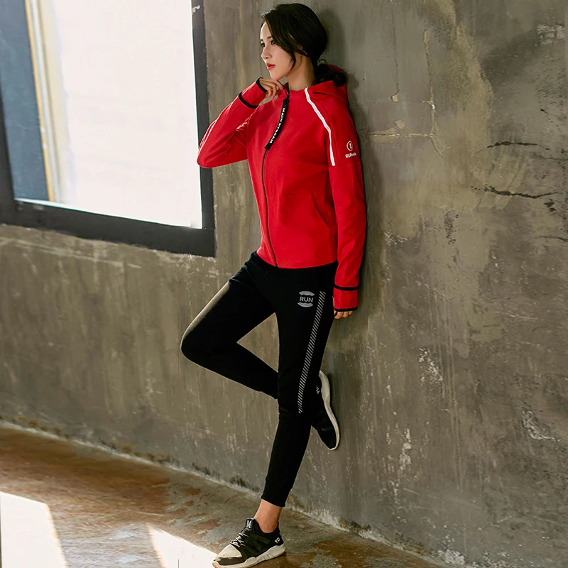 Женский спортивный костюм с капюшоном на молнии дышащий для фитнеса
