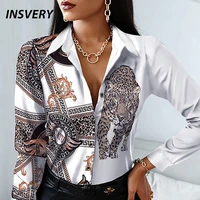 vintage print shirt blouse women fashion turn down collar button tops ladies casual long sleeve blouse 2021 autumn women shirt