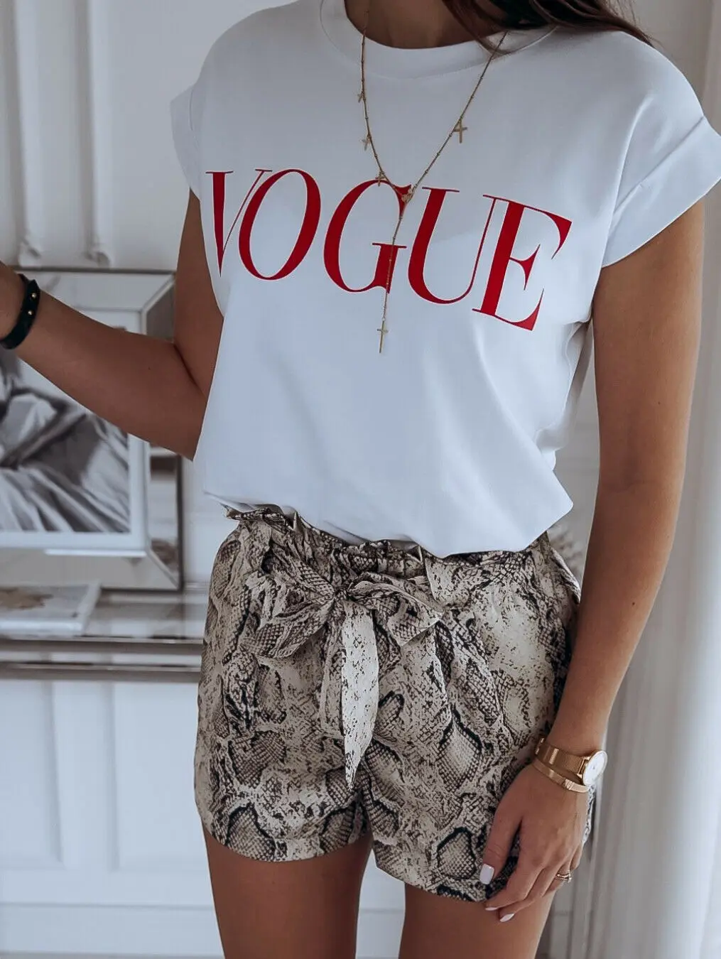 

Women Summer Sexy High Waist Shorts Belt Ladies Beach Snake Print Hot Shorts