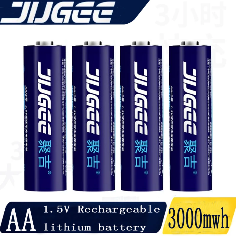 Jugee 4 шт. 1 5 в 2000 мАч литиевый AA usb Перезаряжаемый МВт/ч литий полимерный ионный