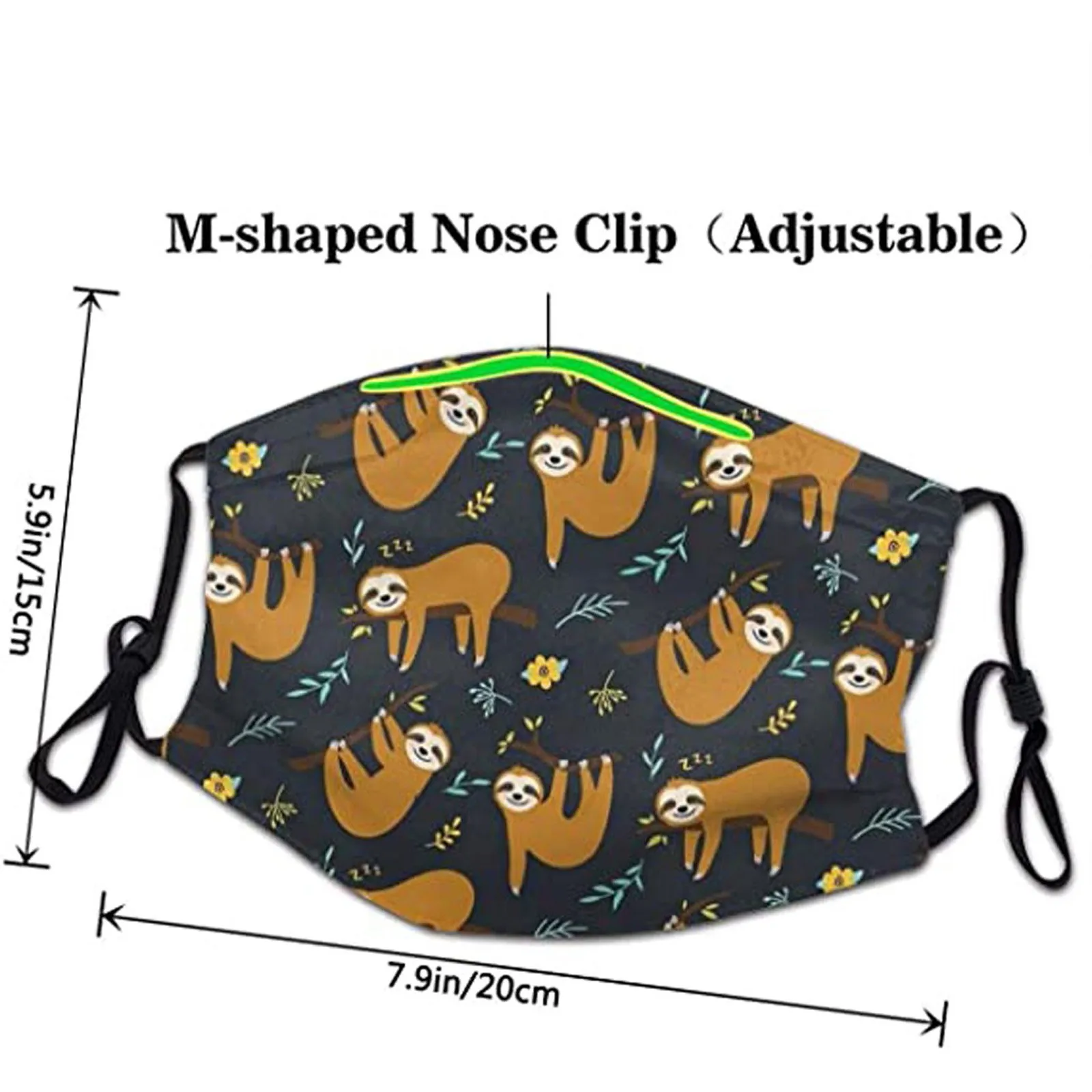 

Adult Cartoon Sloth Print Face Masks Adjustable Fashion Face Cover Unisex Dust Masks Reusable Windproof Mask Mouth-muffle Masks