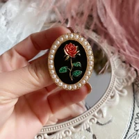 exquisite oval rose flower glaze enamel pearl brooch stud earrings set jewelry valentines day wedding gifts