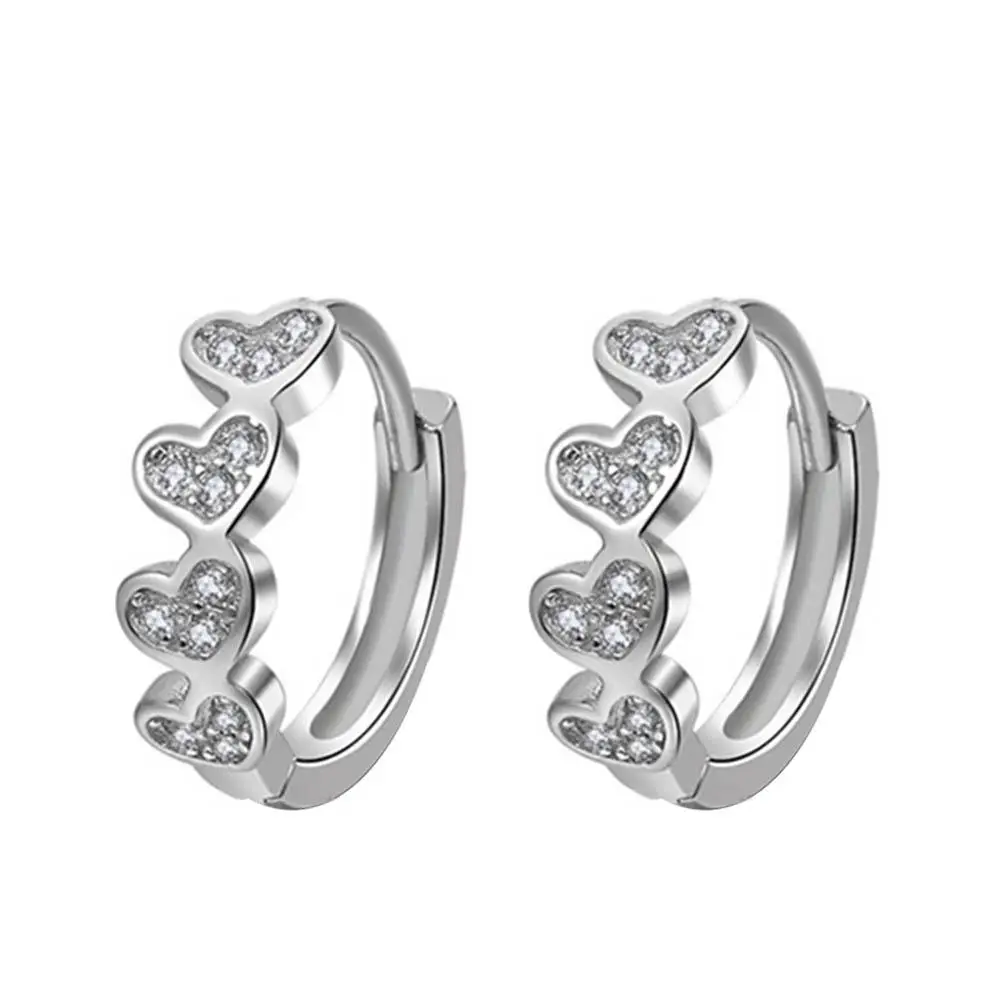 

Fashion Women Cubic Zirconia Inlaid Heart Huggie Earrings Wedding Jewelry Gift