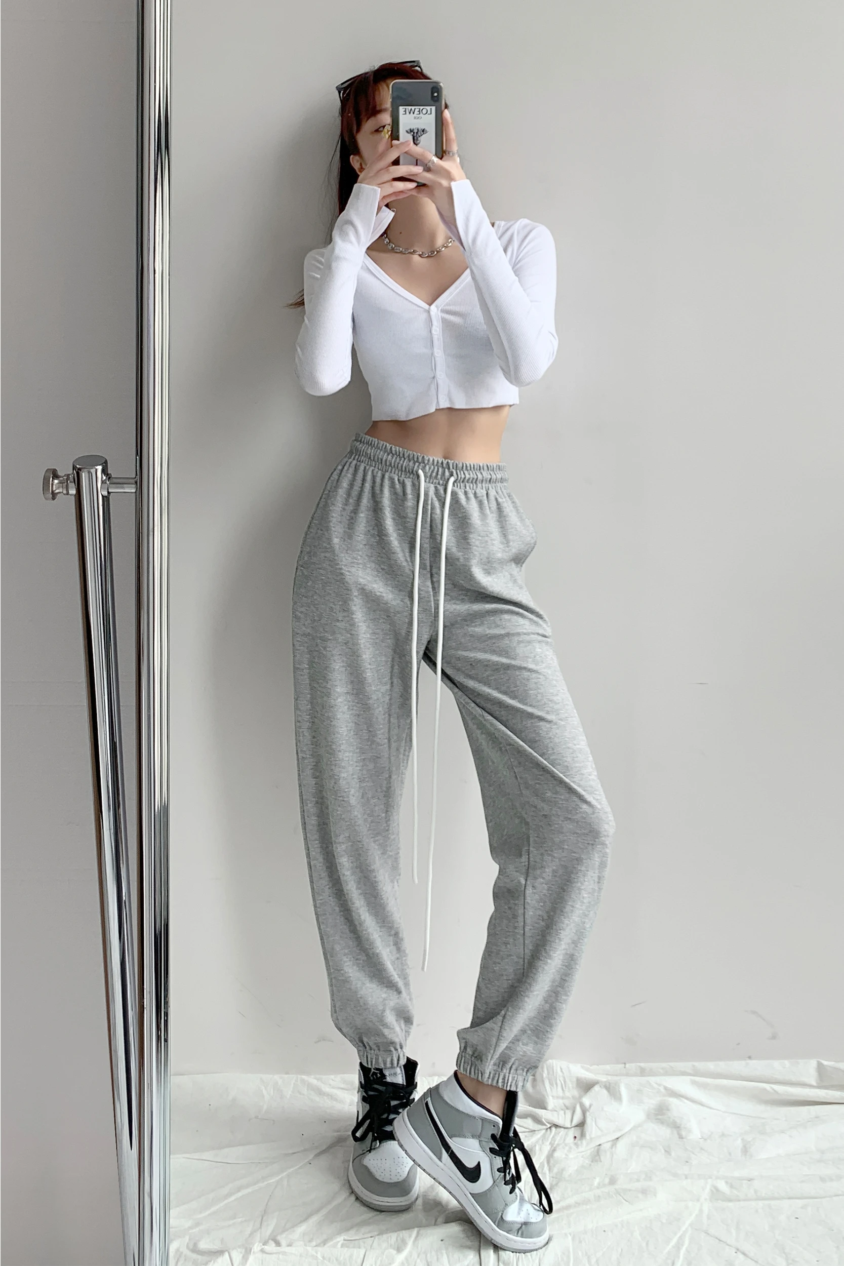 

slacks spring and autumn drawstring elastic waist casual Leggings women's high street versatile pants