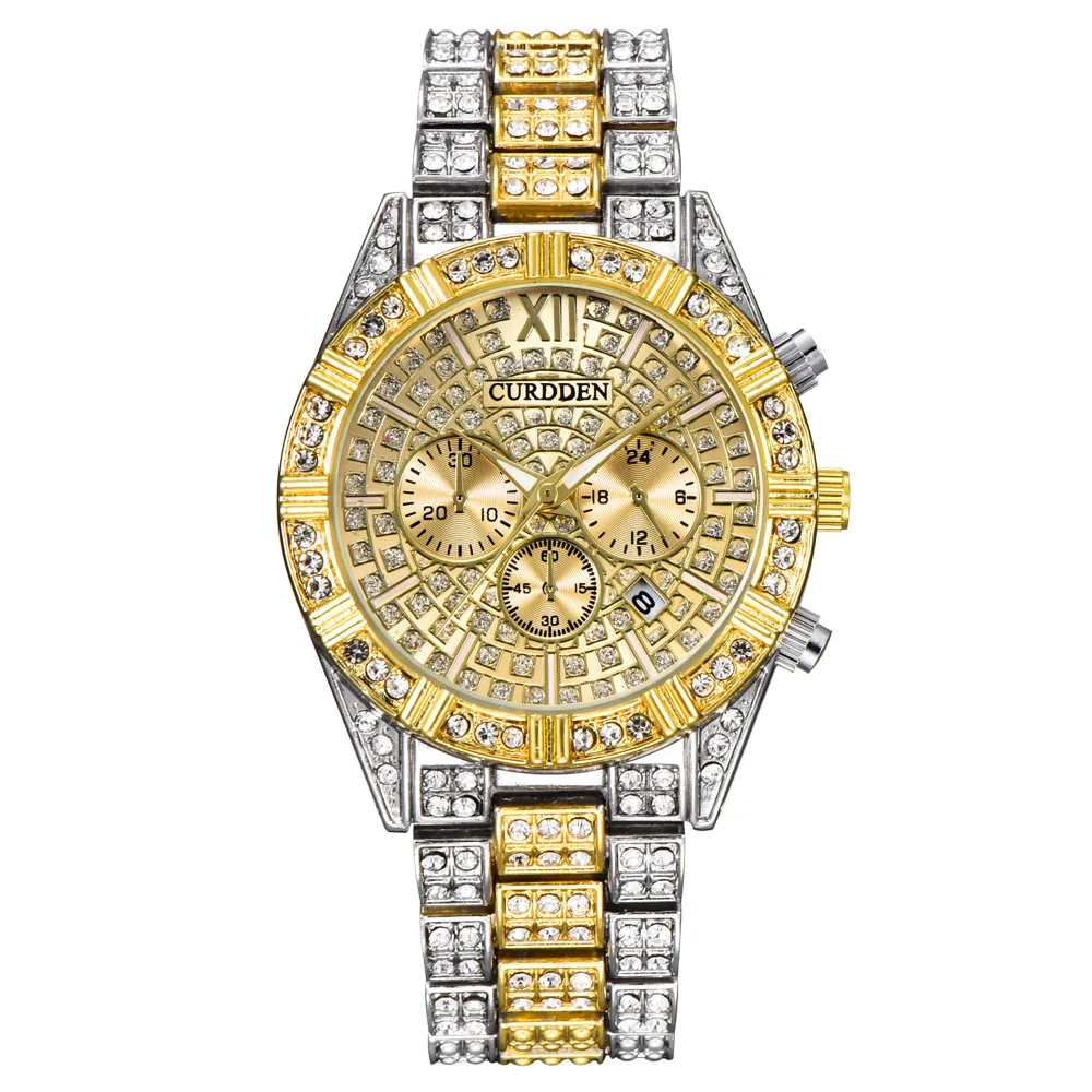 

Fashion Men's Stainless Steel Quartz Watch Luxury Business Diamond Hip Hop Watch Date Waterproof Men's Hour Relogio Masculino