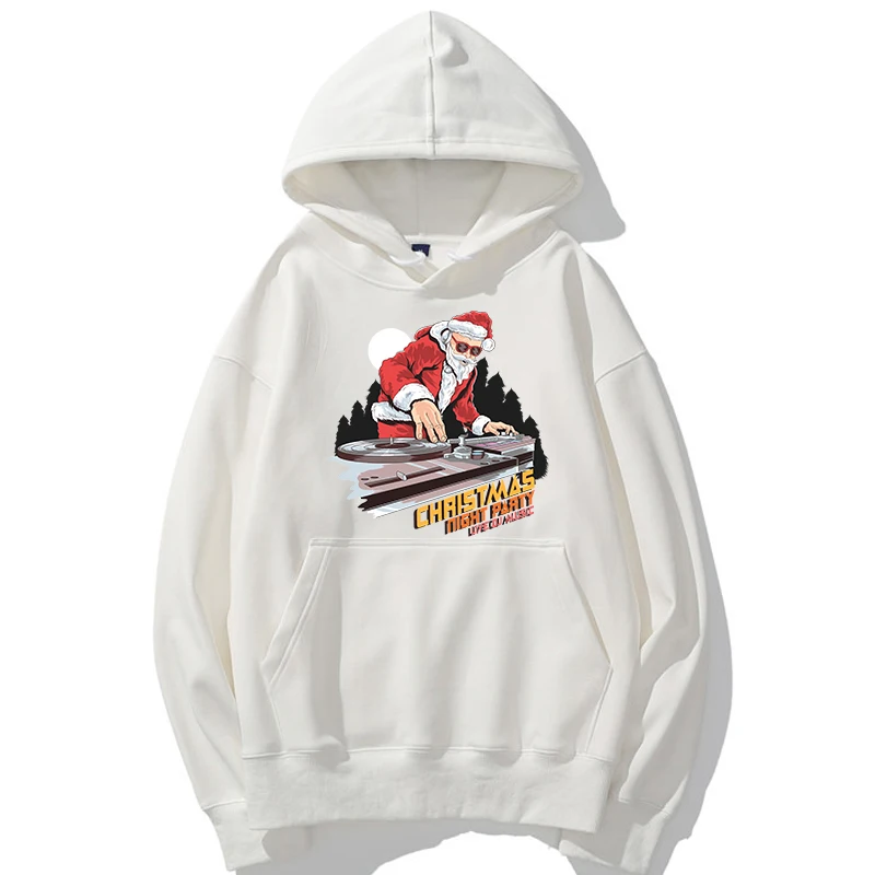 

Fashion Men Christmas Graphic Hoodies Harjuku Christmas Santa Claus Singing Dj Red Punk Print 100% Cotton Plus Size Hoodies Me