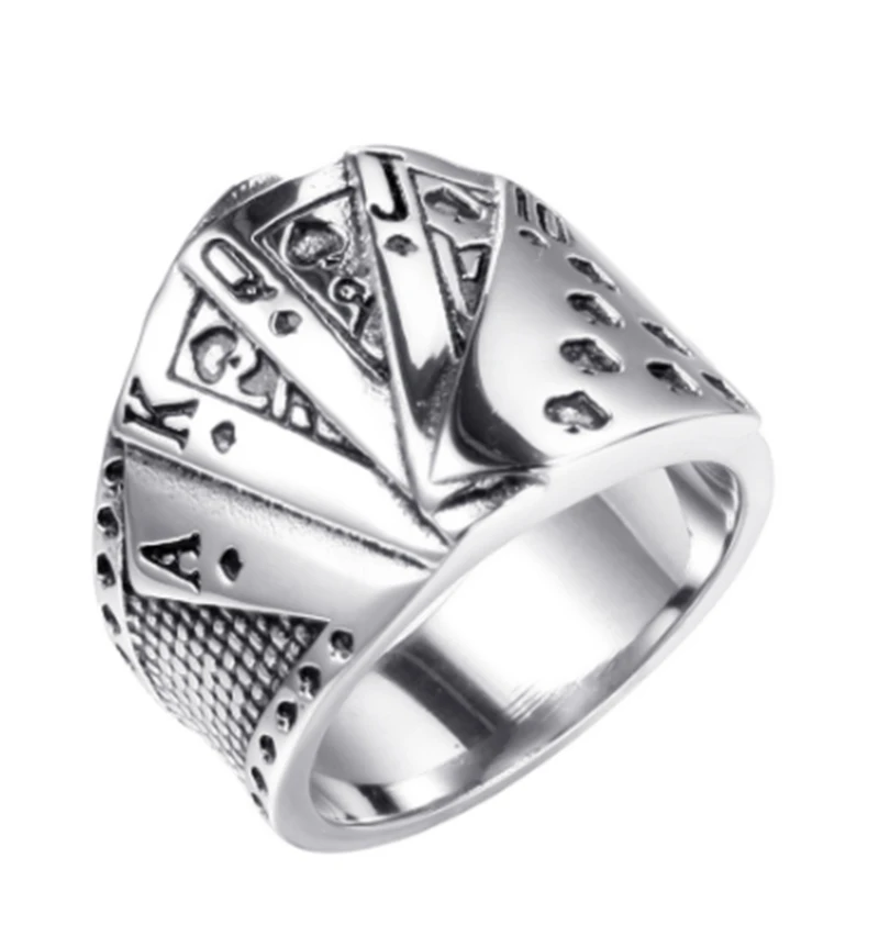 

Vintage Fashion Punk Poker Ring Men Lucky Playing Cards Round Finger Rings Biker Jewelry