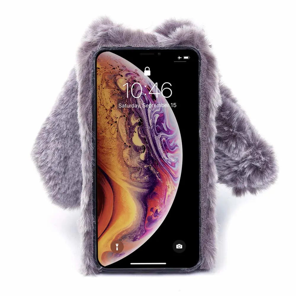 Роскошный плюш чехол из кроличьего меха для iPhone Xr X Xs Max милый противоударный