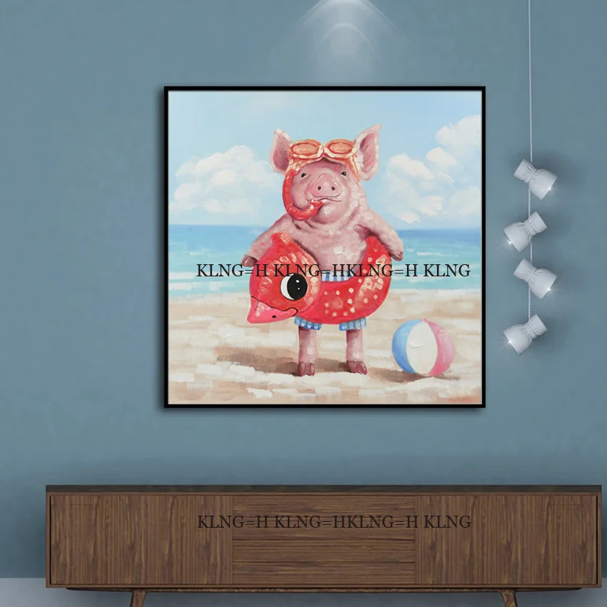 Ручная роспись абстрактные Животные Одежда очки свинка прекрасная картина