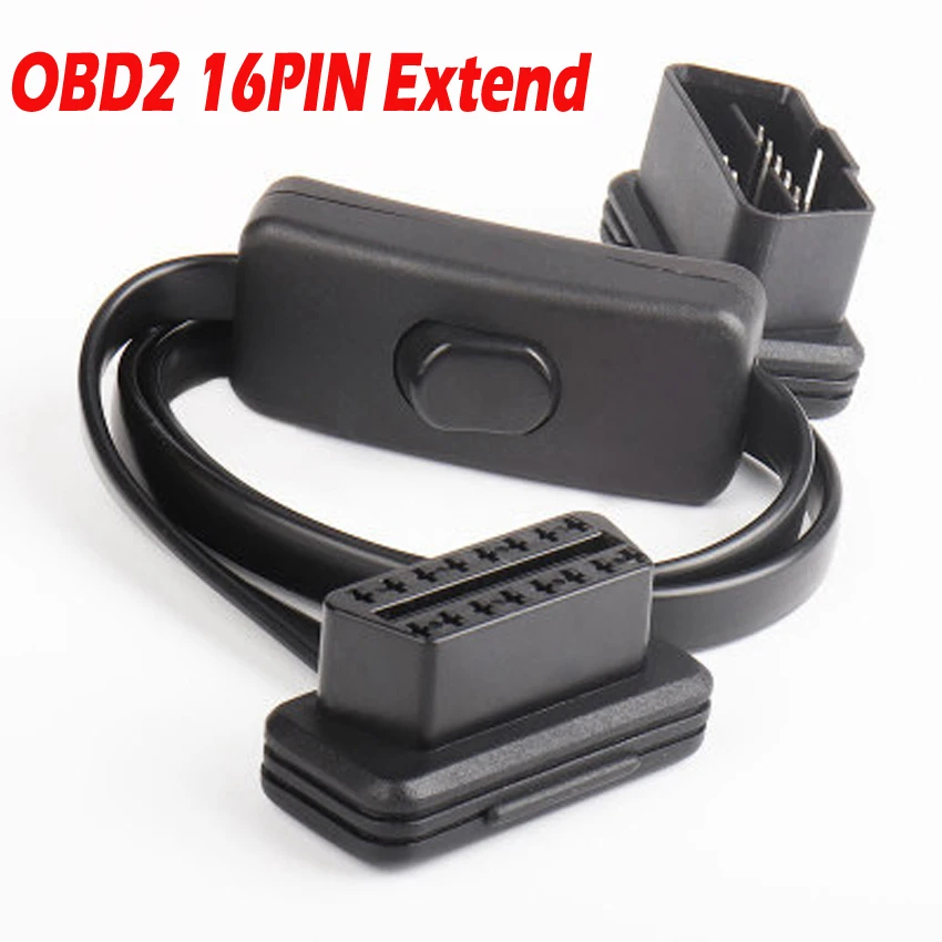 Плоский тонкий интерфейс OBD с переключателем OBDII 2 16pin Штекерный разъем ELM327