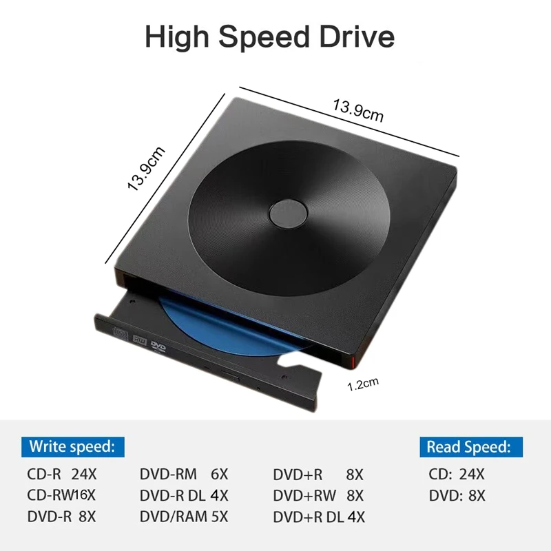 Внешний тонкий DVD привод с разъемом USB 3 0 устройство для чтения оптических дисков