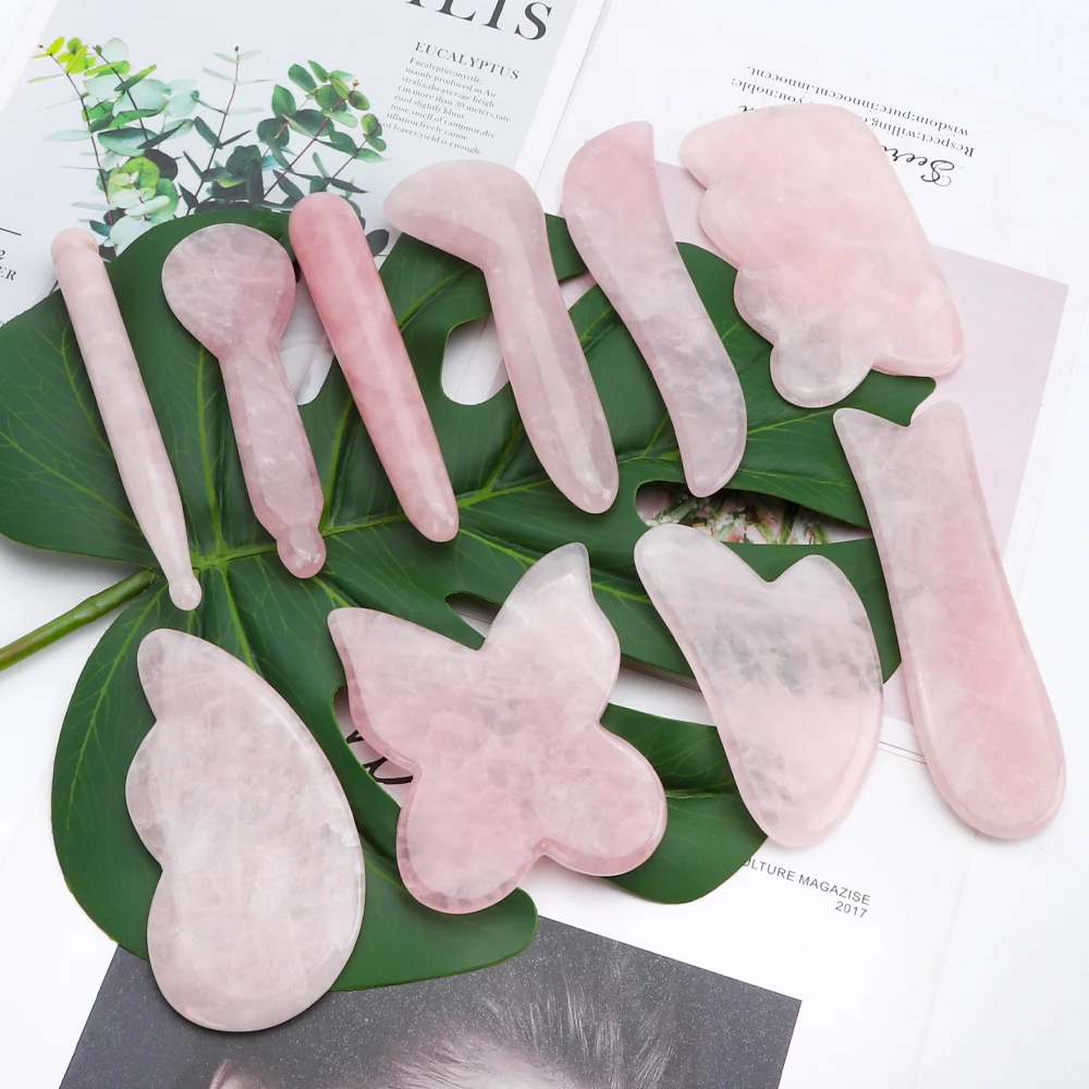 Natural Jade Gua sha Scraping Massage Scraper Face Massager Board Rose Quartz Agate Acupoint Facial Eye Care Beauty Tools |