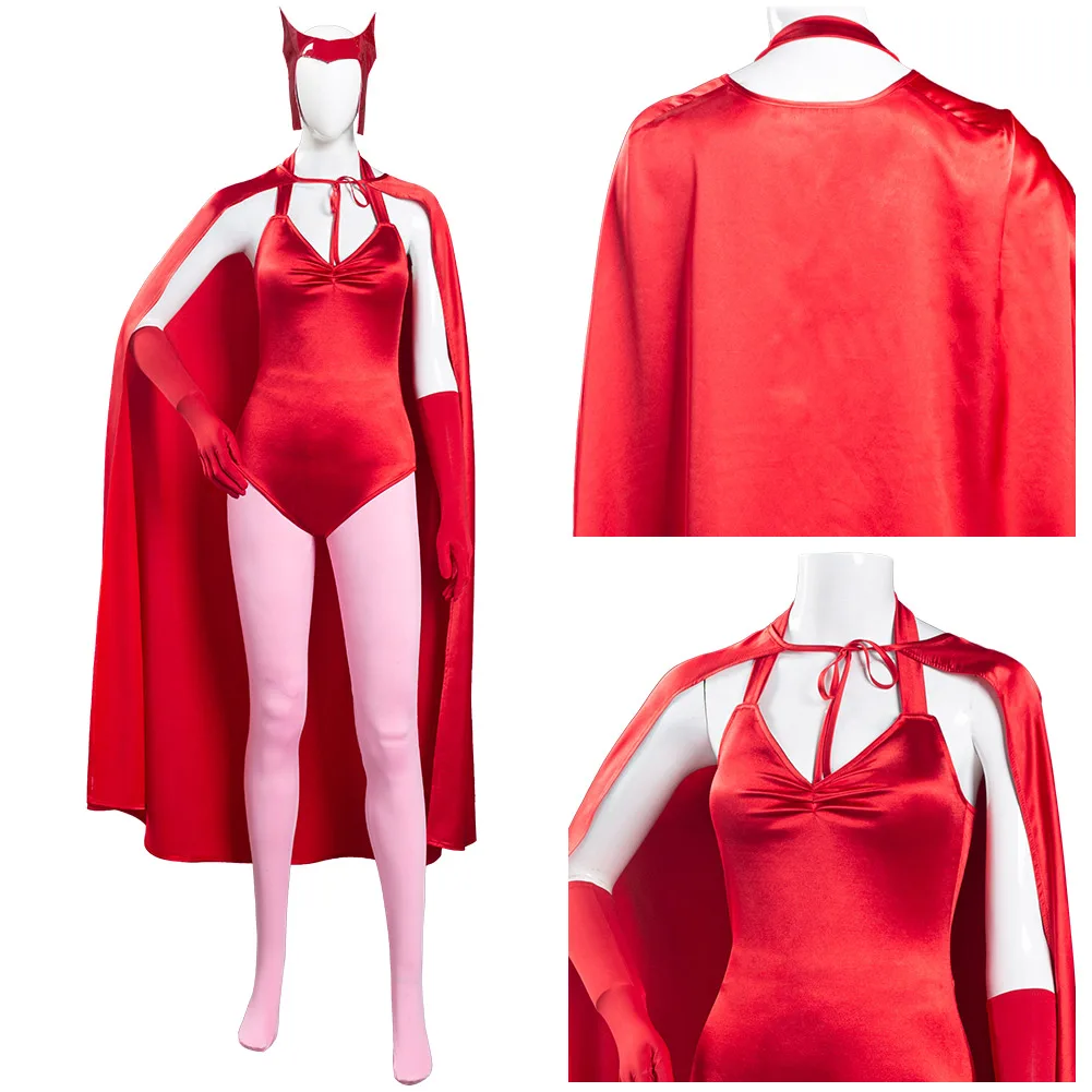 

Women WandaVision Scarlet Witch Wanda Maximoff Cosplay Costume Women Jumpsuit Outfits Halloween Carnival Suit Girl Long Robe