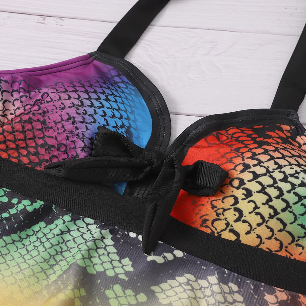 Танкини размера плюс купальник с контролем живота винтажный со змеиным узлом