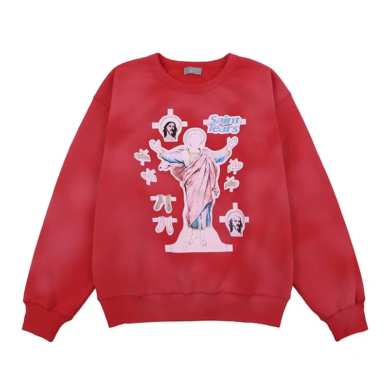 

Retro Wash cartoon goddess printed round collar and cashmere sweater men and women