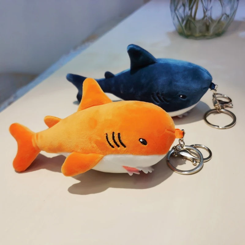 

15.5cm Cute Simulation Shark Plush Key Chain Soft Plush Cartoon Shark Keychain Bag Backpack Pendant Key Ring Holder Kids Gifts