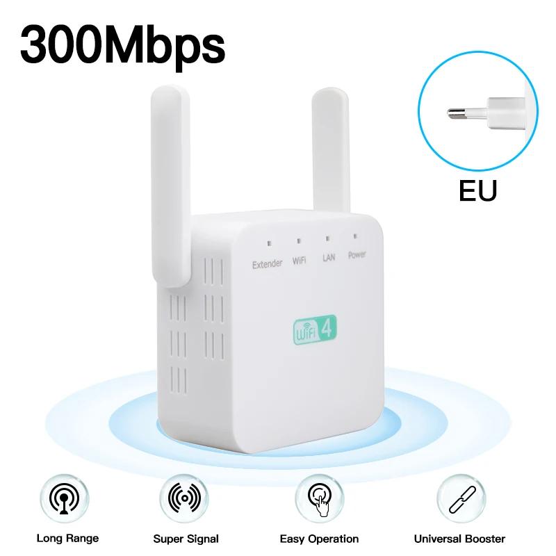 

300Mbps Wireless Extender Repeater 2.4Ghz Network Wifi Signal Booster 802.11N Amplifier Long Range Router Repeater Plug and Play