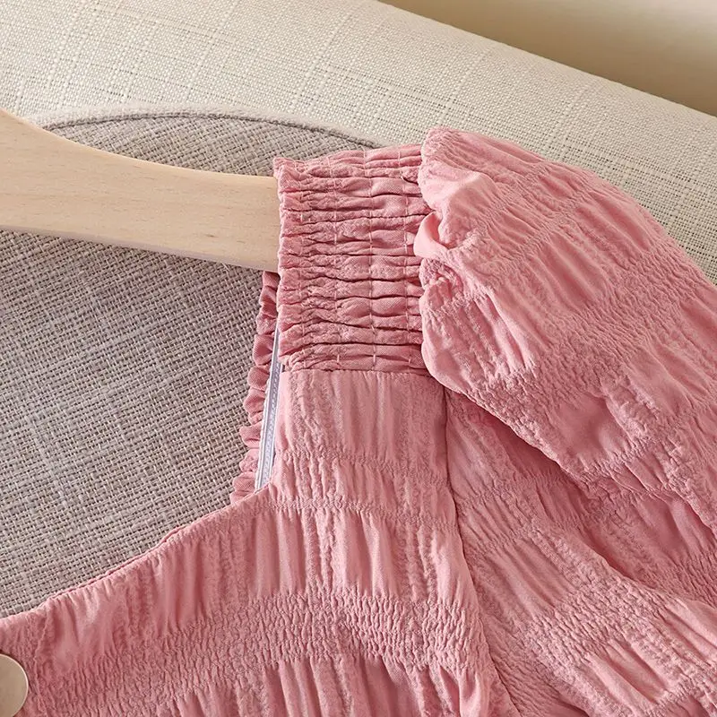 

Fashion Short Square Neck Shirt 2021 Summer New High Waist Foreign Style Pleated Short Sleeve Tops For Women