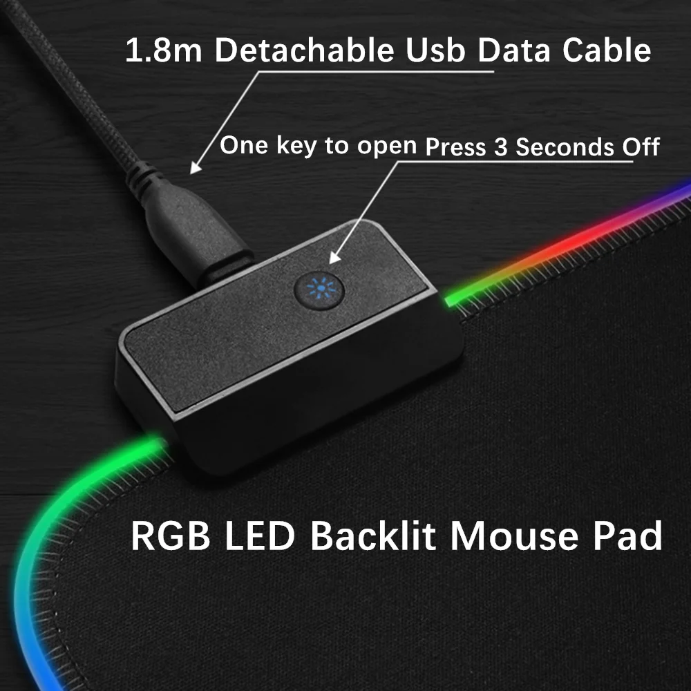 Игровой коврик для мыши RGB удобный с подсветкой клавиатуры Настольный 350*250*3