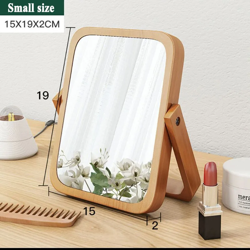 

Make Up Mirror Retro European Wood Tabletop Turnover Glass Convenient Decorative Folding Squared Home Dormitory Nordic Style