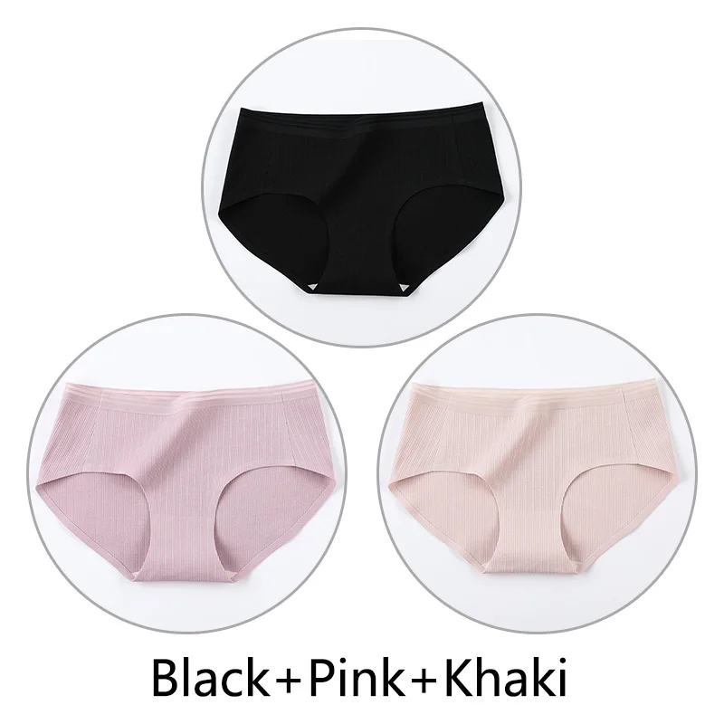Black Pink Khaki 3 шт. нитки жаккардовые процесс дышащие трусики женские сексуальные хлопковые шорты Бесшовные мягкое нижнее белье m-xl девушки нижнее белье - Цвет: Black Pink Khaki