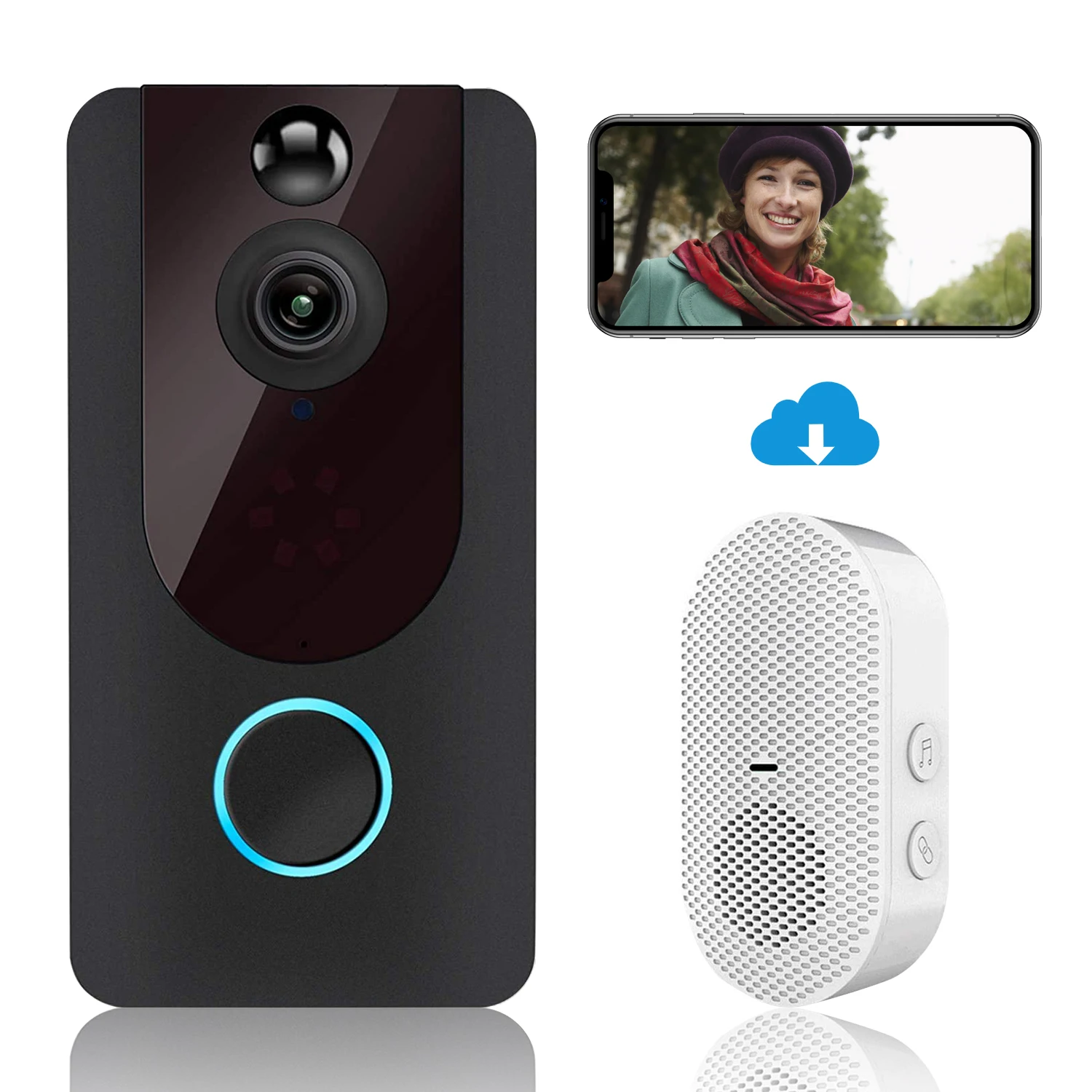 Smart Home Video Doorbell Without Tuya, Remote Intercom HD 1080P, Wireless WiFi Low Power Door Bell