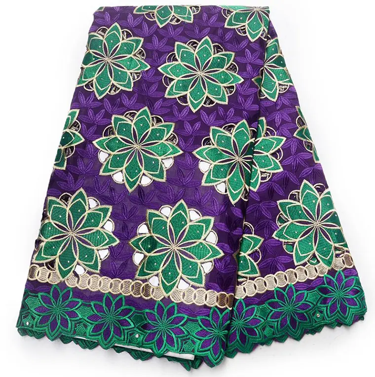 Purple Green 5 ярдов синяя швейцарская кружевная африканская вуаль кружевная ткань со сплошными отверстиями высокого качества 5 ярдов 6228 - Цвет: Purple Green